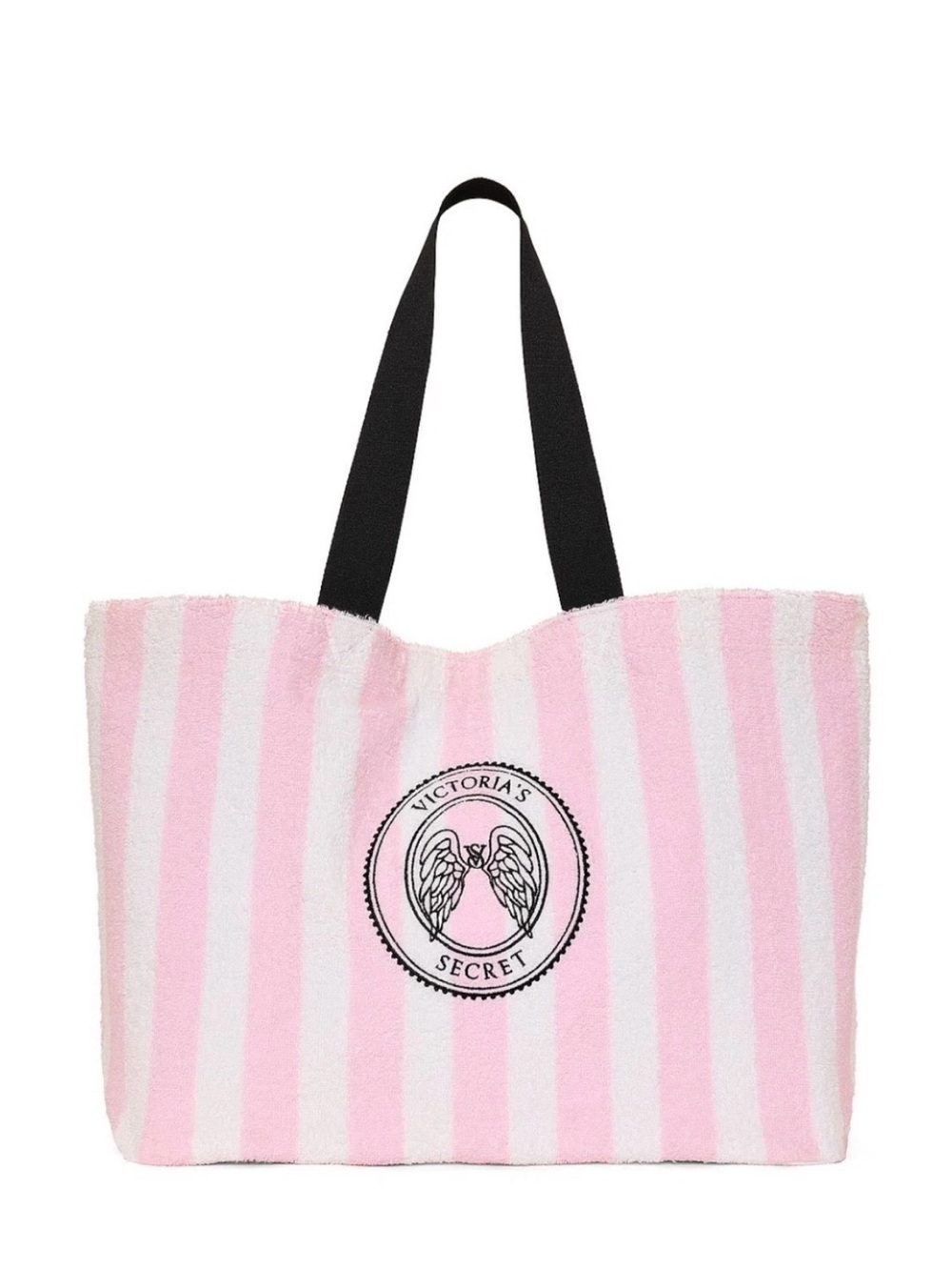 NWT Victoria's Secret Pink & White Striped Tote with Black Handles
